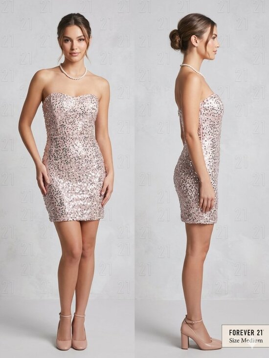 Forever 21 Dresses & Skirts - NEW Forever21 Pink Silver Sequin Strapless Wedding Cocktail Mini Dress - Sz Med